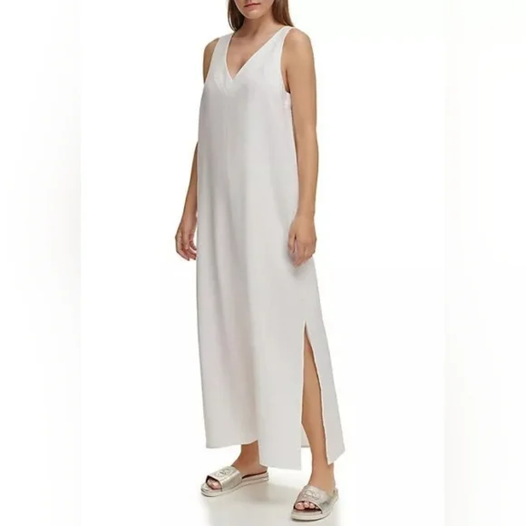 Dkny | Dresses | Dkny Linen Dress Womans Size Xl White Maxi Length Nwt Side  Slits | Poshmark